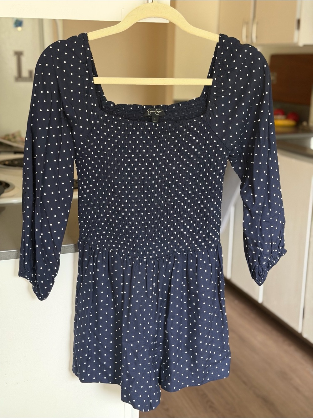 Jessica Simpson Navy Polka Dot Smocked Romper